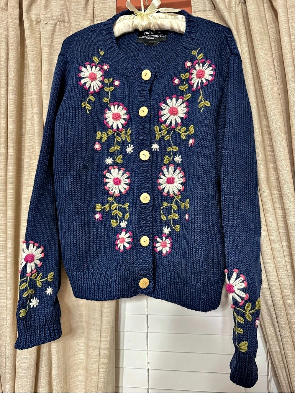 Lost Horizons Olivia Embroidered Cardigan Floral Blue & Pink Large
